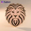 Pink lion head enamel pin displayed against a sleek black background, showcasing vibrant colors and intricate details.