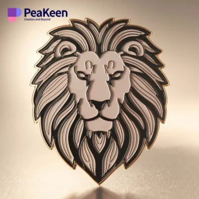 Enamel pin featuring a lion's head design on a sleek black background, perfect for adding flair to any outfit.