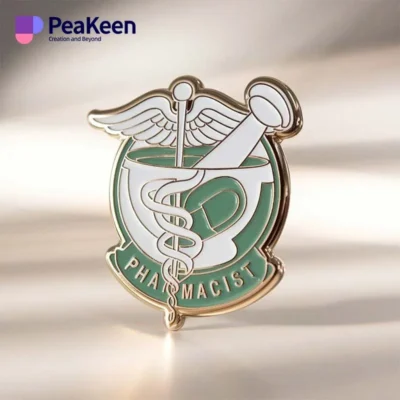 A professional pharmacist badge, ideal for pharmacy staff, emphasizing quality and dedication in healthcare.