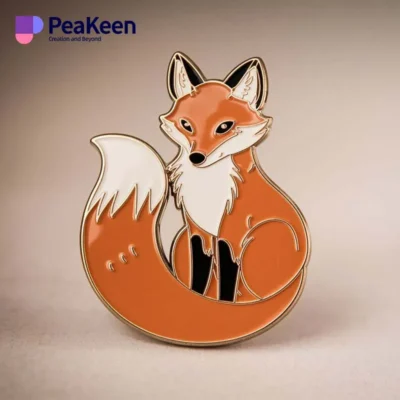 A vibrant pin featuring an orange fox design, perfect for animal lovers and collectors of fox-themed accessories.