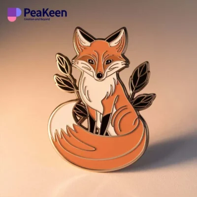 A charming fox pin featuring a fox sitting gracefully on a branch, perfect for nature lovers and pin collectors.