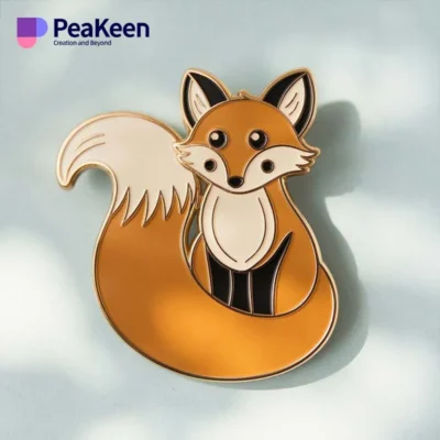 A charming pin featuring a fox sitting gracefully, perfect for animal lovers and pin collectors alike.