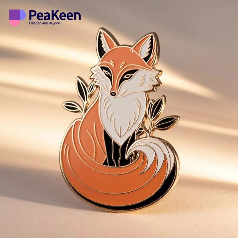 Une épingle élégante représentant un renard orange, un ajout charmant pour ceux qui aiment les accessoires uniques sur le thème des animaux.