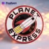 A pin featuring the words "Planet Express" in bold, vibrant lettering against a simple background.