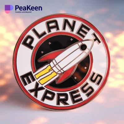 A pin featuring the words "Planet Express" in bold, vibrant lettering against a simple background.