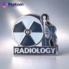 Radiology pin badge featuring a skeleton design alongside a radioactive symbol, representing the field of radiology.
