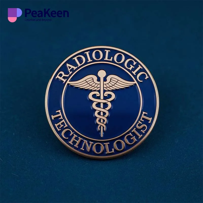 Radiologic technologist pin featuring a design that symbolizes the profession and dedication to radiology.