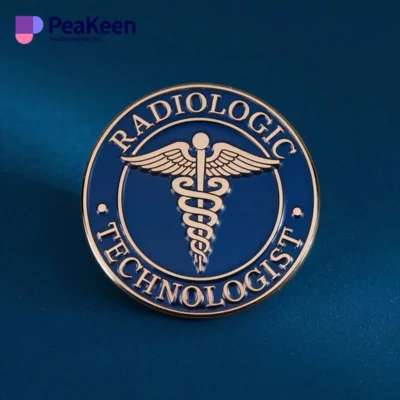 Radiologic technologist pin badge featuring a design that symbolizes the profession and commitment to patient care.