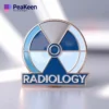 Radiology badge featuring a blue and white logo, symbolizing professionalism in the field of medical imaging.