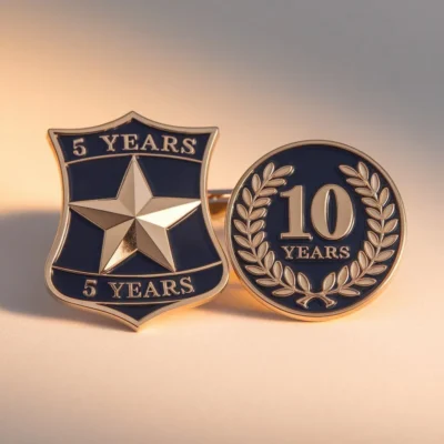 Cufflinks featuring the inscriptions "5 years" and "10 years," symbolizing service milestones in a professional setting.