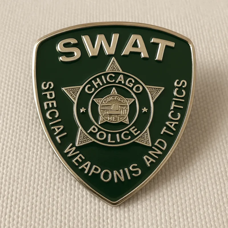 Chicago Police SWAT badge featuring the special weapons and tactics insignia, symbolizing law enforcement readiness.