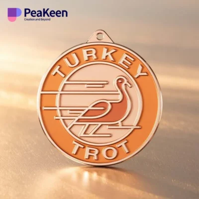 Medal featuring the words "Turkey Trot," symbolizing achievement in a festive running event.