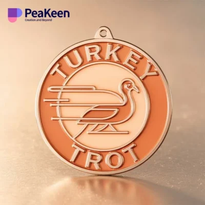 Medal featuring the words "Turkey Trot," symbolizing achievement in a festive running event.