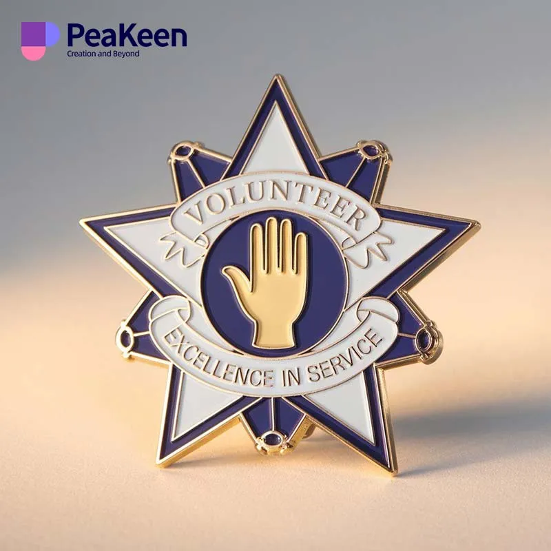 Insignia con las palabras "Volunteer Excellence in Service", que simboliza la dedicación y el compromiso con el trabajo voluntario.