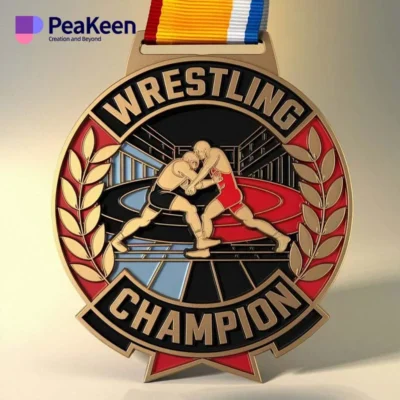 A wrestling champion medal showcasing the words "Wrestling Champion" as a mark of victory and excellence.