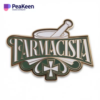 A badge featuring the word "farmacista," symbolizing the profession of a pharmacist.