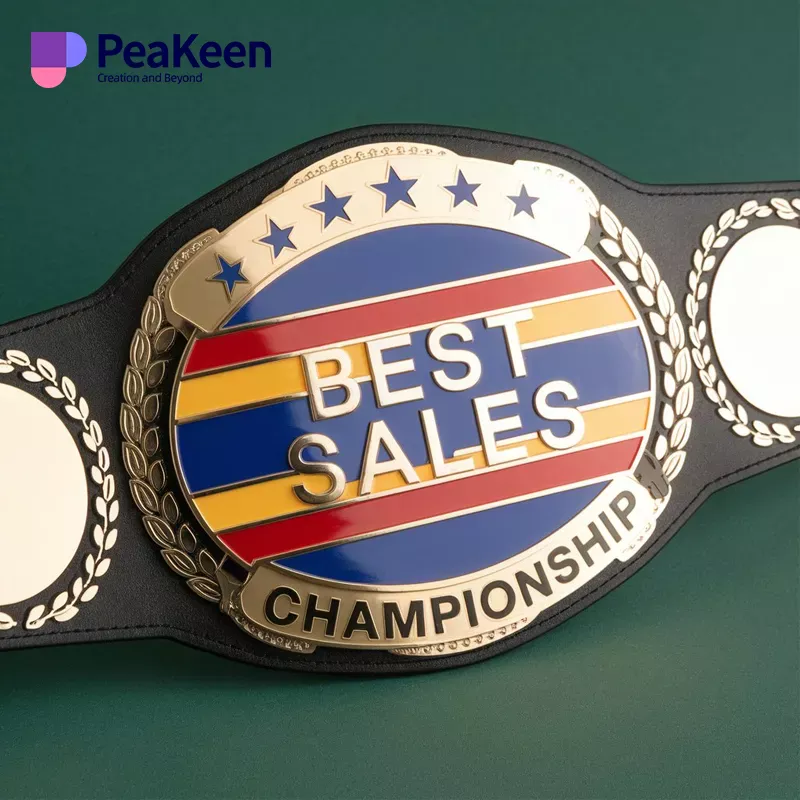 A prestigious championship belt symbolizing excellence in sales achievements, featuring a sleek design and bold lettering.