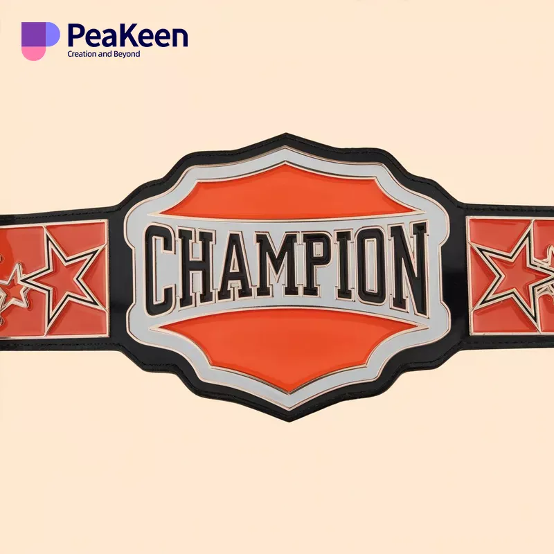 A vibrant children's championship belt showcasing the word "Champion" in bold letters.