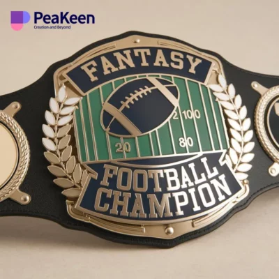 A championship belt featuring the words "Fantasy Football Champion" prominently displayed on its surface.