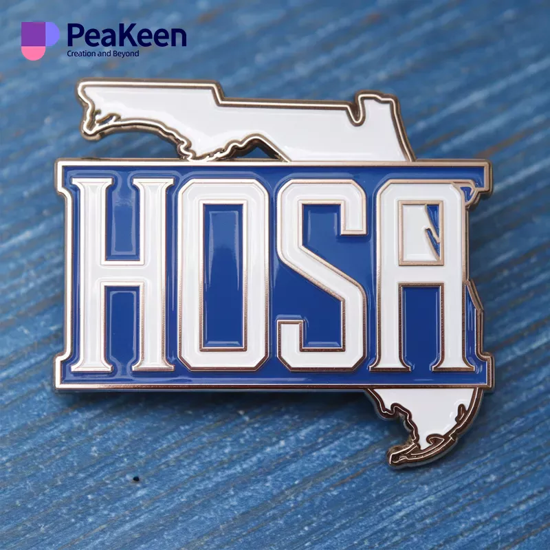 A Florida State logo pin featuring the HOSA emblem, showcasing school spirit and support for health professions.