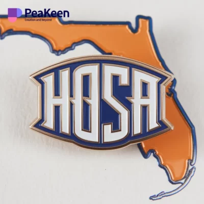 HOSA pin displaying the Florida State logo, symbolizing pride in health science education and student involvement.