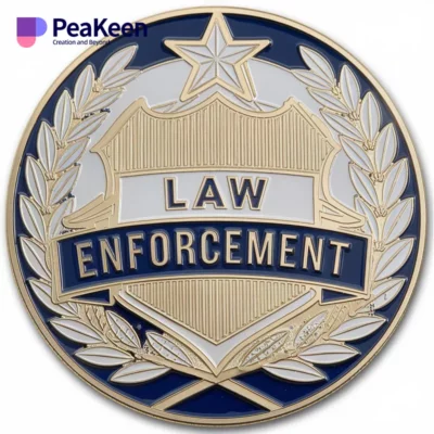 An image of a law enforcement challenge coins, symbolizing dedication and service in the community.