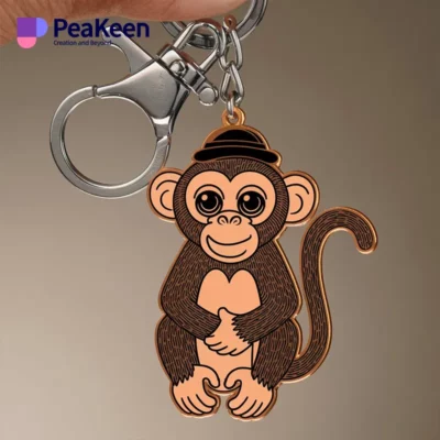 Soft enamel monkey keychain wearing a hat, showcasing a playful and charming design perfect for accessories.