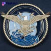 Emblematic badge with an eagle and waves, symbolizing a Navy SEAL challenge coin.