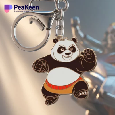 Soft enamel keychain featuring a cute panda design, perfect for adding charm to bags or keys.