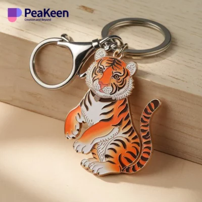 Colorful soft enamel keychain with a tiger motif, a stylish accessory for any keyring or bag.