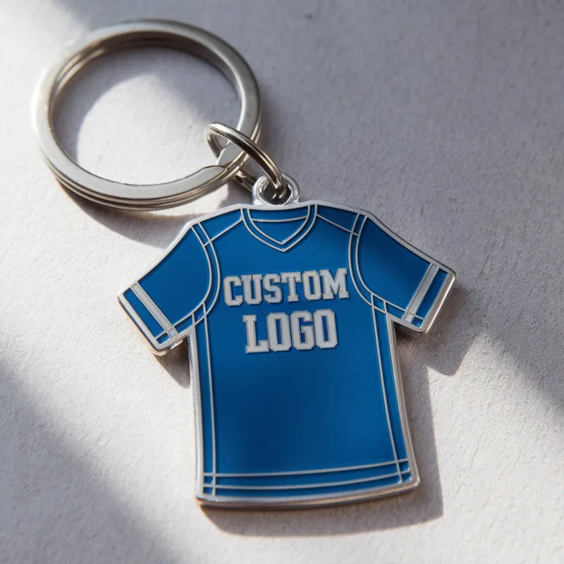 Custom jersey keychain featuring a unique logo design, perfect for personal or promotional use.