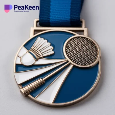 Unique custom badminton medal designed to celebrate achievements in the sport, featuring intricate details.