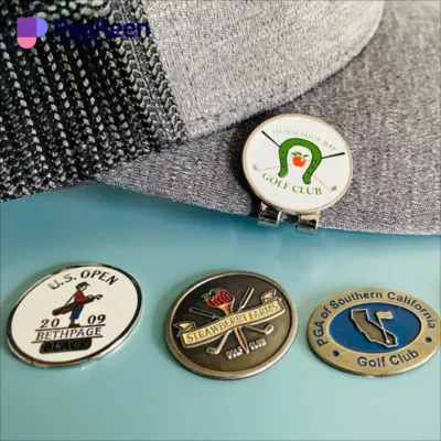 Customized golf ball clip designed as a hat ball marker, perfect for golfers seeking personalized accessories.