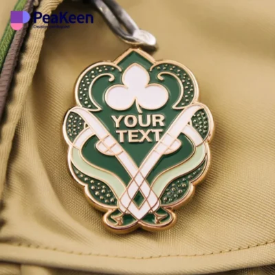 Customized metal badge featuring a unique logo, designed for Girl Scouts, showcasing achievement and identity.