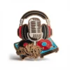 A stylish hip hop pin depicting headphones and a record player, celebrating the vibrant culture of music and artistry.