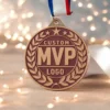 Custom MVP logo medal featuring a unique design, symbolizing achievement and excellence in sports or competition.
