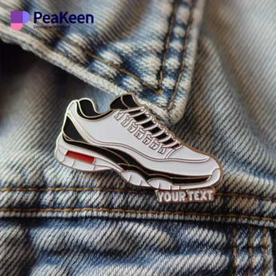 Unique sneaker enamel pin, customized with vibrant colors, ideal for adding a personal touch to your accessories collection.