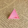 Triangle Rouge "と書かれたピンクのトライアングル・エナメルのピンが、開いた本のページの上に置かれている。