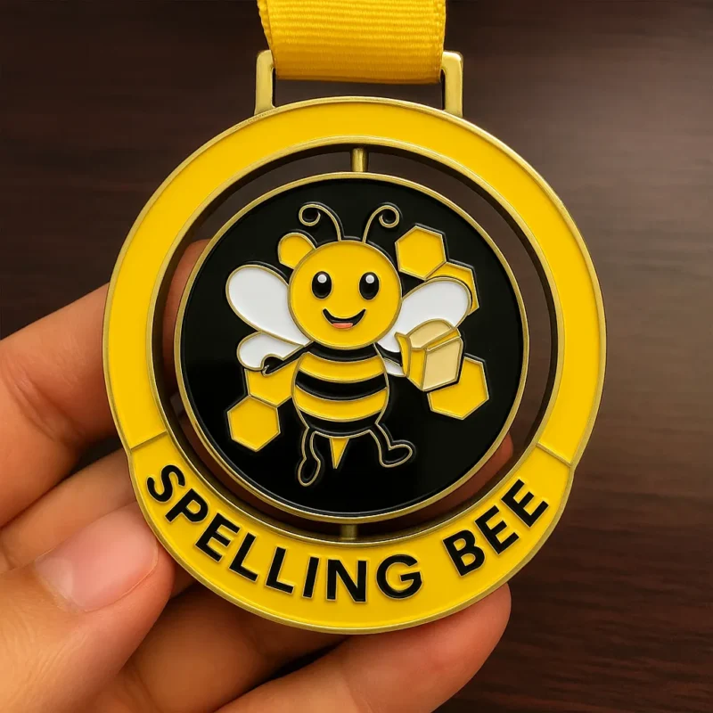 A medal featuring the words "Spelling Bee" prominently displayed on its surface.
