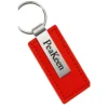 Red embossed leather keychain featuring the name "Peakeen" prominently displayed.