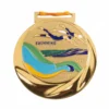 Gold enamel swimming medal featuring a swimmer in the water, symbolizing achievement in aquatic sports.