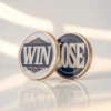 Two challenge coins labeled "win" and "lose," representing a flipping challenge.