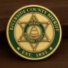 Riverside County Sheriff's Department badge displayed on a challenge coin, symbolizing law enforcement and community service.