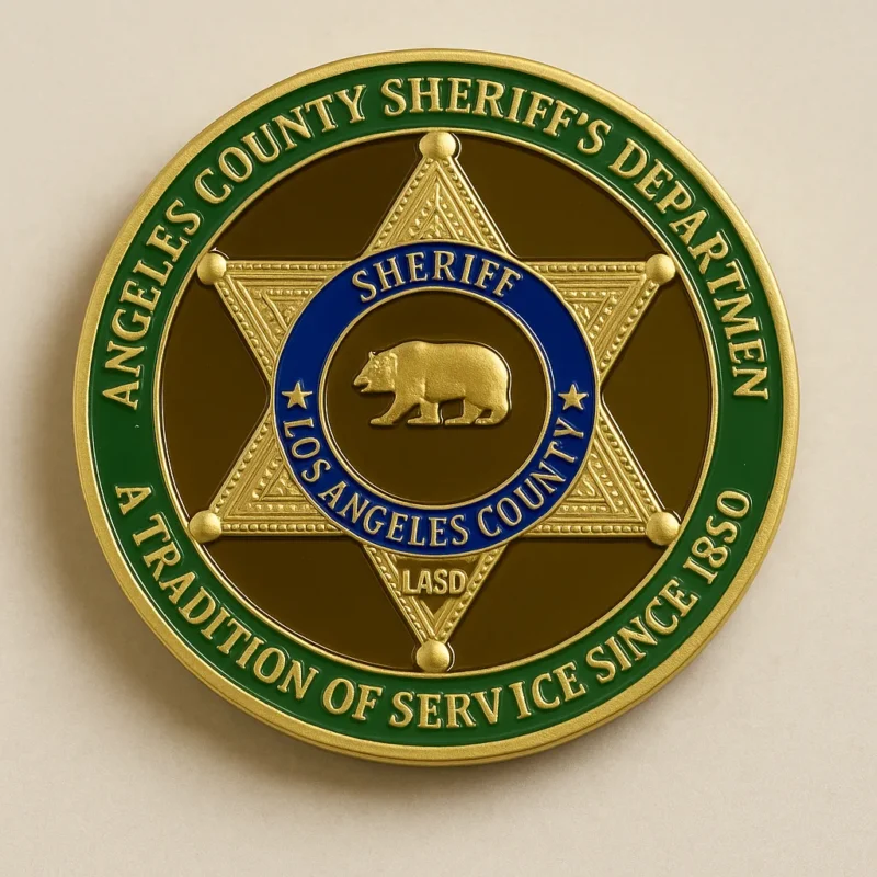 Sheriff’s department badge displayed on a white background, representing Sheriff Department Challenge Coins.