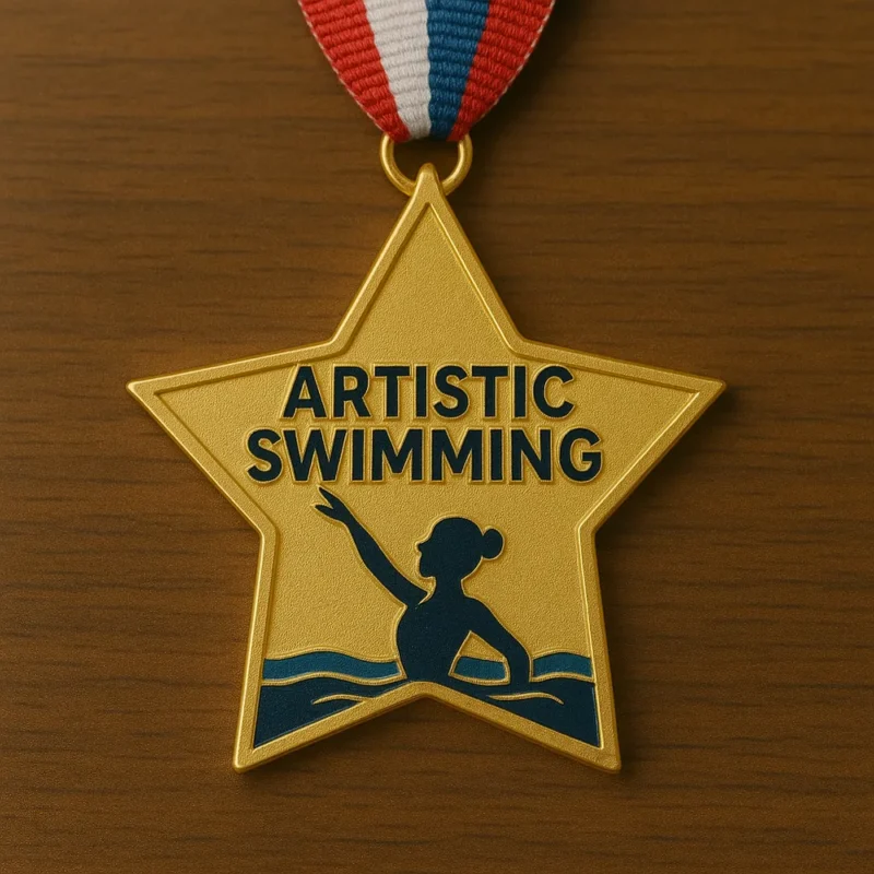 A medal featuring the words "artistic swimming," symbolizing achievement in the sport.