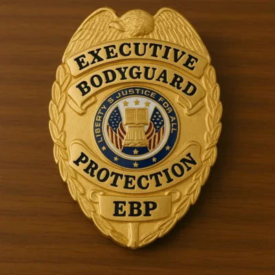 Executive bodyguard protection badge featuring a blank design for customization.
