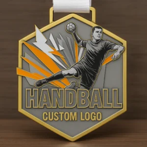 Custom handball medals, symbolizing achievement and competition in the sport.