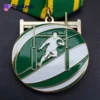 Customized rugby medal featuring a detailed rugby player in action, showcasing achievement in the sport.