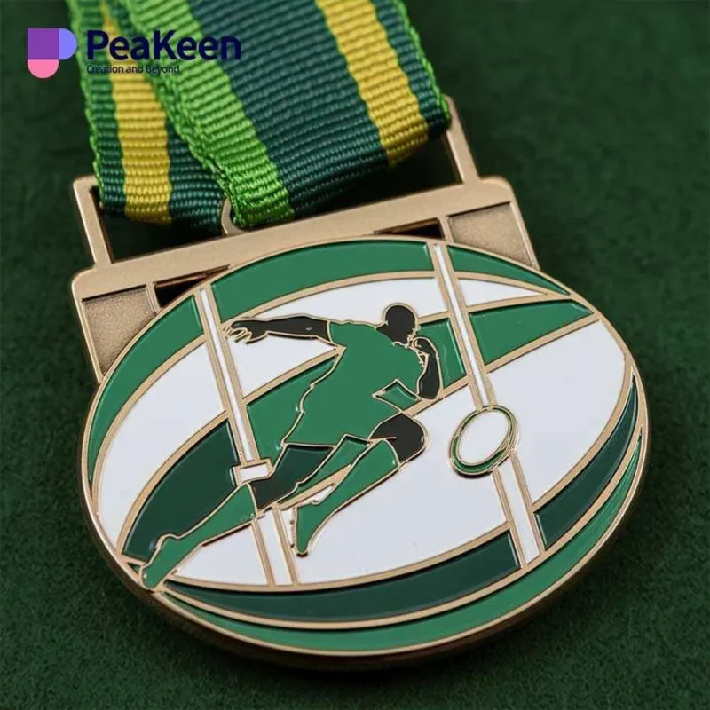 Customized rugby medal featuring a unique design, perfect for recognizing achievements in the sport of rugby.