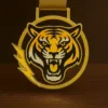 A medal featuring a detailed tiger head design, symbolizing strength and achievement.